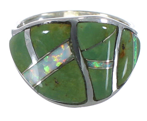 Turquoise And Opal Silver Southwest Ring Size 8-1/2 EX44722